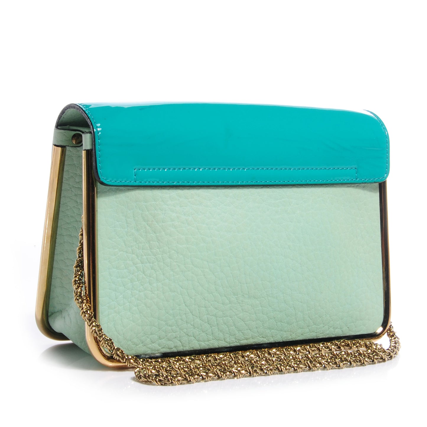Patent Grained Calfskin Sally Flap Bag Turquoise