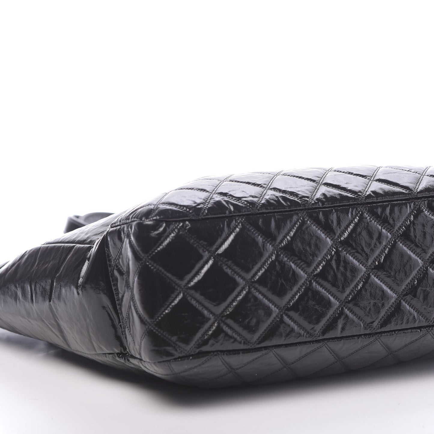 Shiny Aged Calfskin Quilted Large Shopping Bag Black