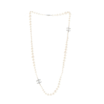 Chanel Graduated Pearl CC Long Necklace Silver 3 of 5