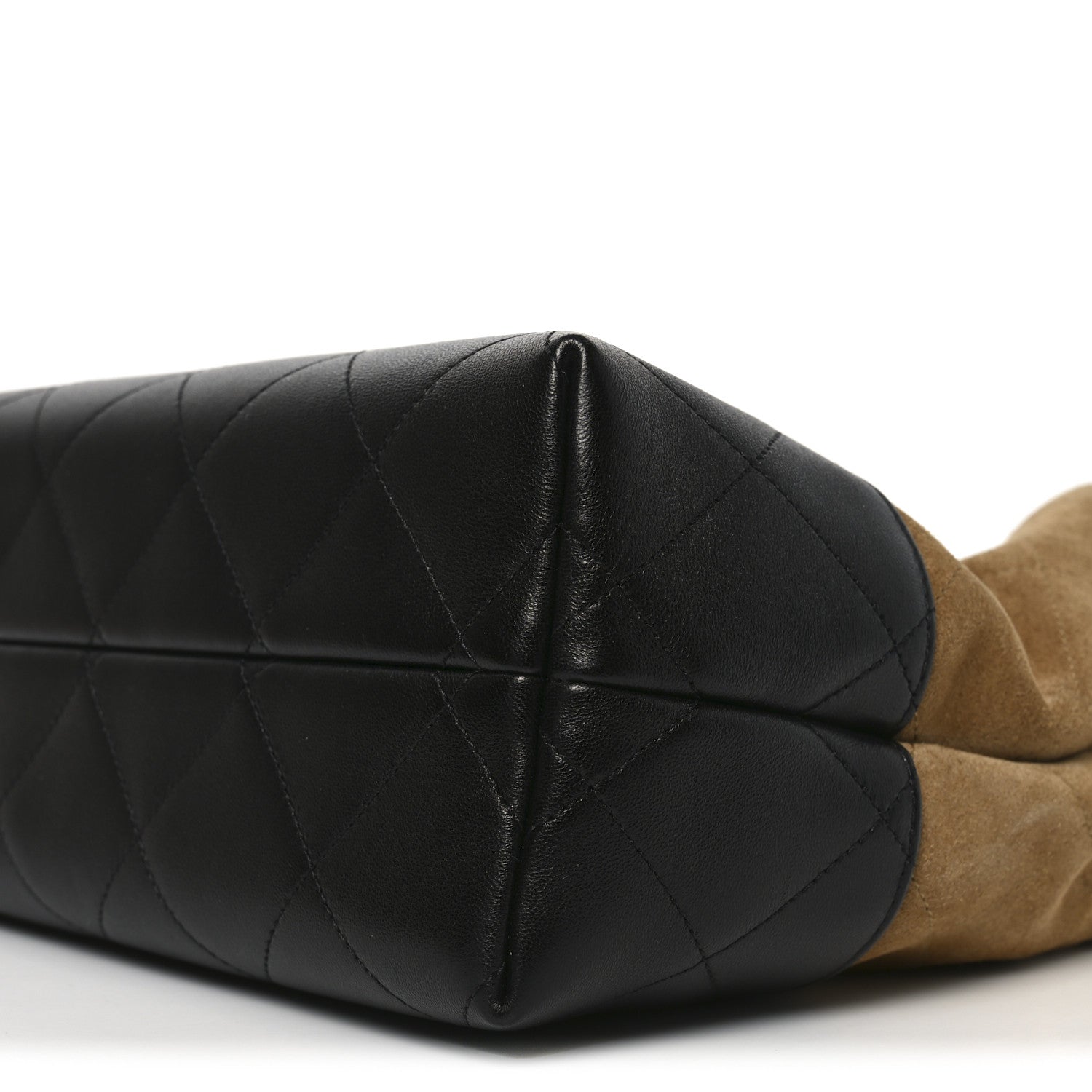 Chanel Suede Calfskin Shiny Lambskin Quilted Small Coco Base Shopping Bag Beige Black 11 of 11