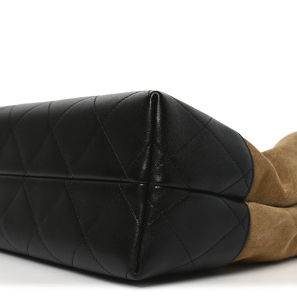 Chanel Suede Calfskin Shiny Lambskin Quilted Small Coco Base Shopping Bag Beige Black 11 of 11
