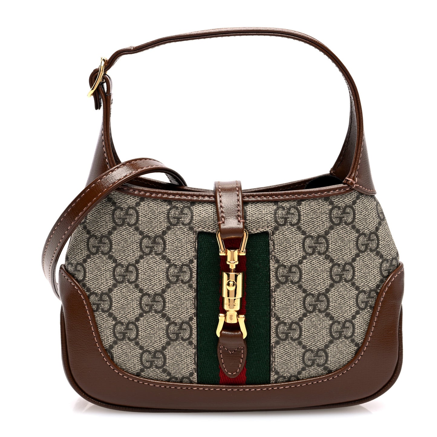 GG Supreme Monogram Azalea Calfskin Web Mini Jackie 1961 Hobo Beige Ebony Brown Sugar