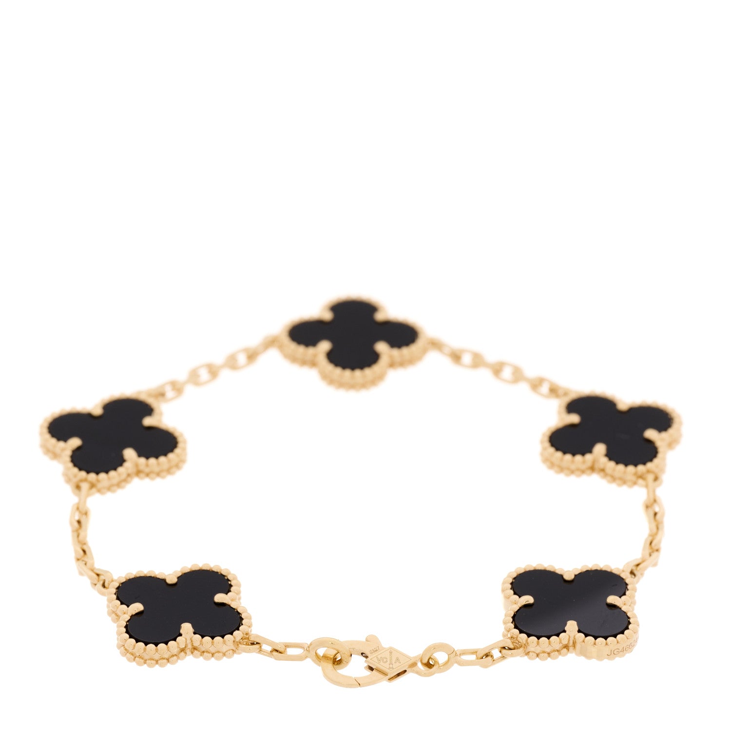 Van Cleef & Arpels 18K Yellow Gold Black Onyx 5 Motifs Vintage Alhambra Bracelet 3 of 7
