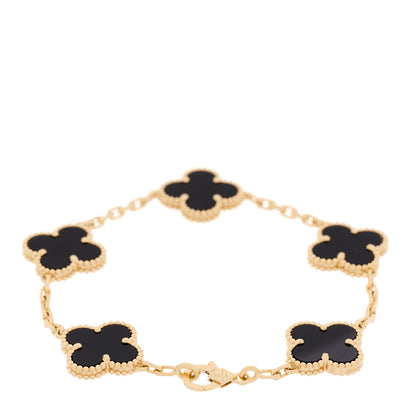 Van Cleef & Arpels 18K Yellow Gold Black Onyx 5 Motifs Vintage Alhambra Bracelet 3 of 7