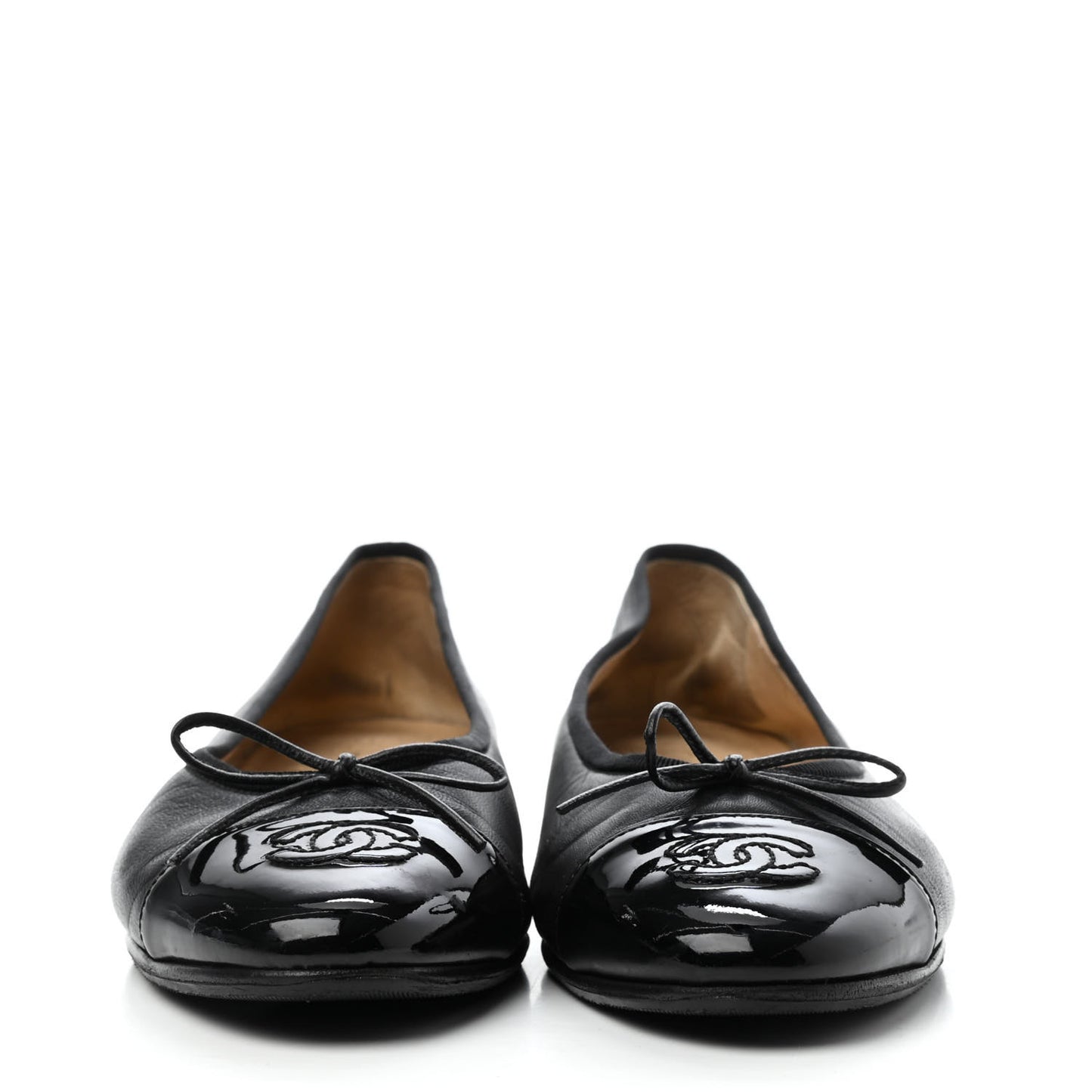 Lambskin Patent Cap Toe Ballerina Flats 38 Black