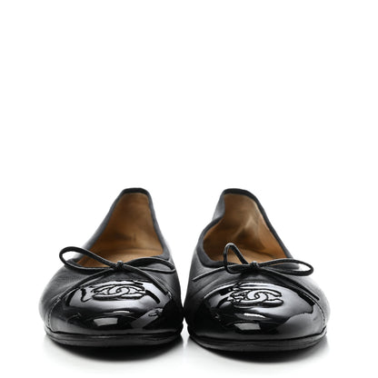 Chanel Lambskin Patent Cap Toe Ballerina Flats 38 Black 2 of 8