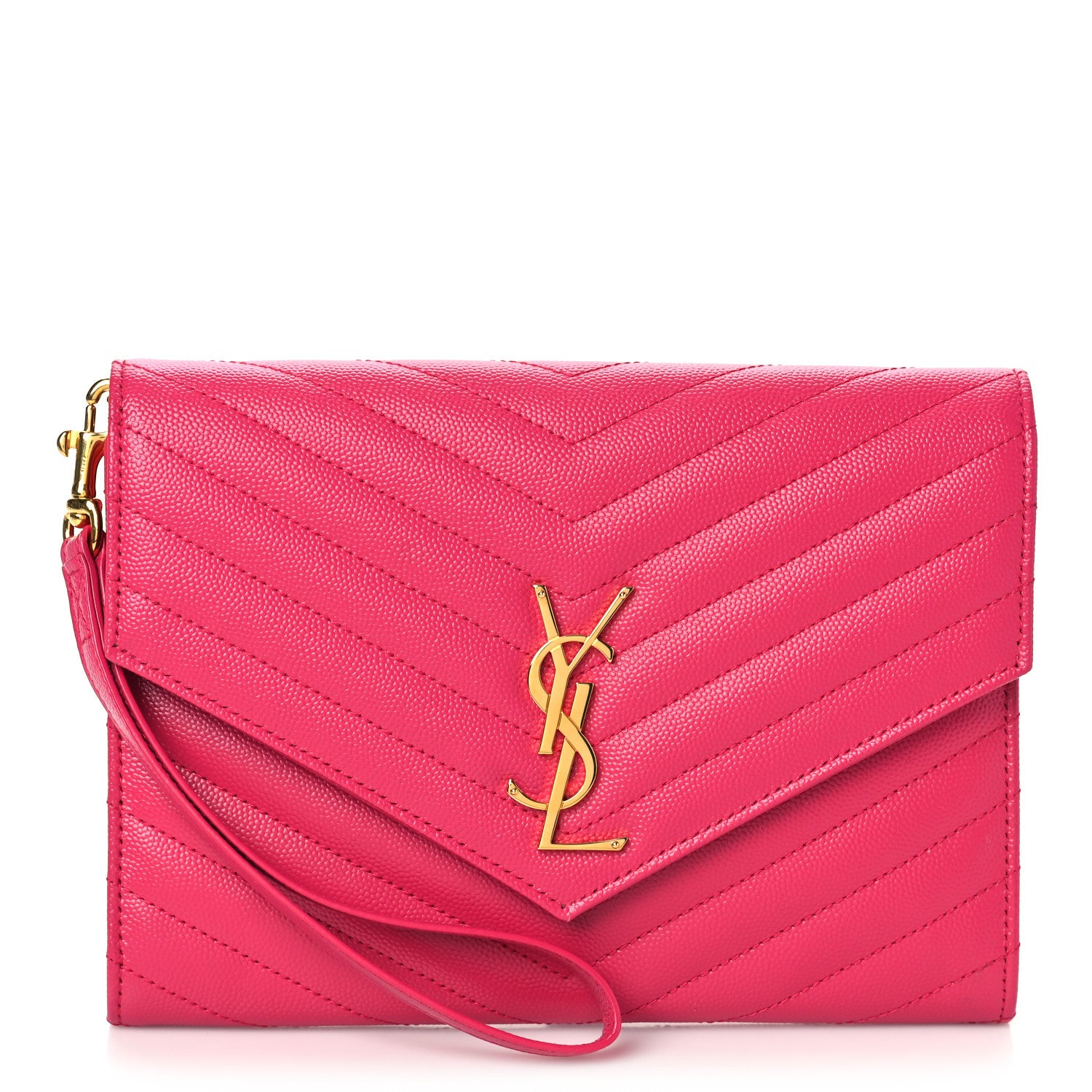 Saint Laurent Grain De Poudre Matelasse Chevron Monogram Envelope Clutch Fuchsia 2 of 8