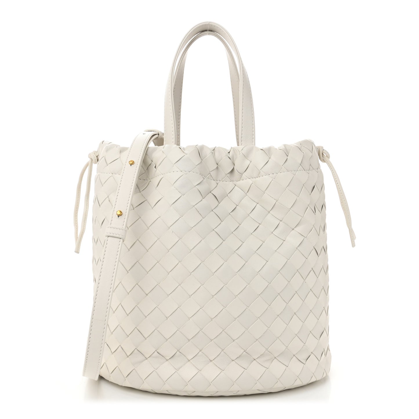 Calfskin Intrecciato Small Castello Bucket Bag White