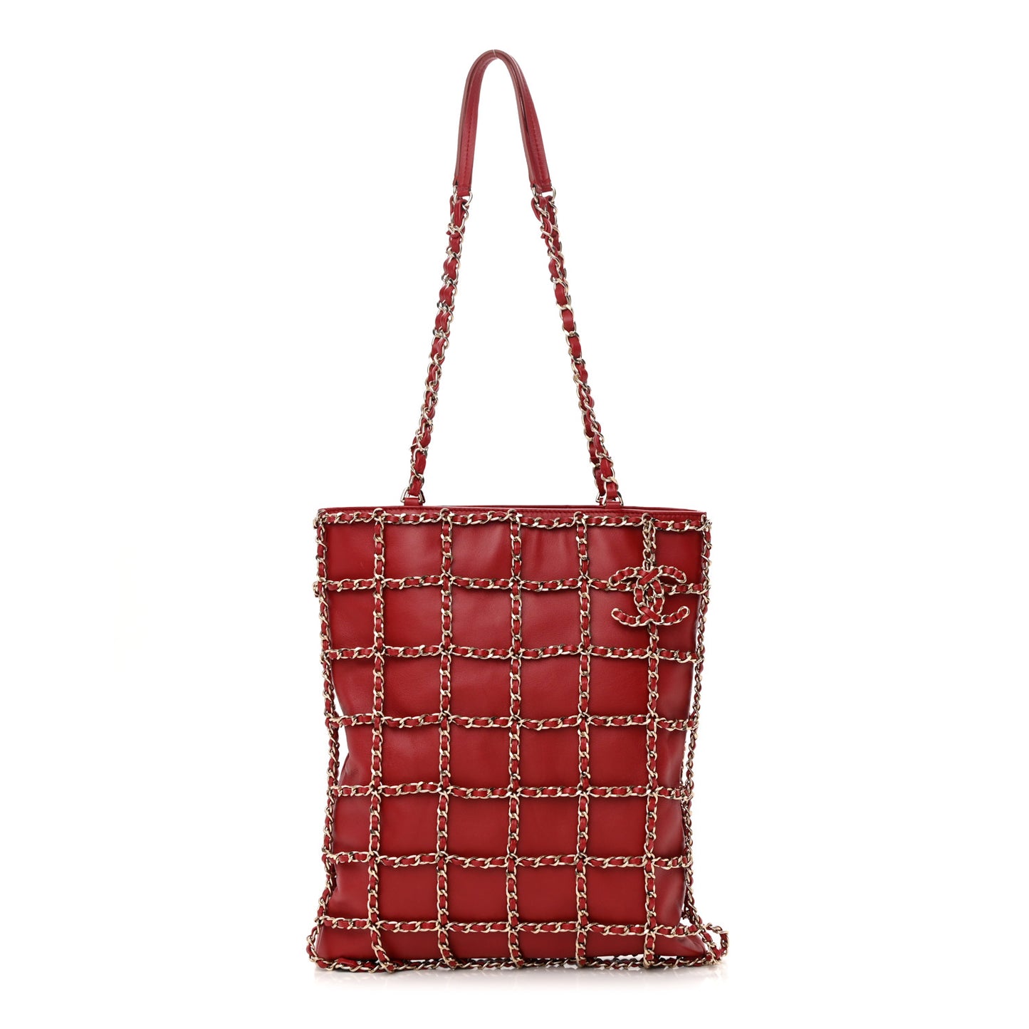 Lambskin Large Shopping Chain Tote Red