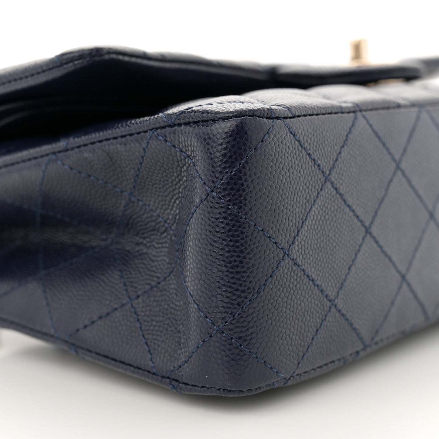 Caviar Quilted Medium Double Flap Dark Blue