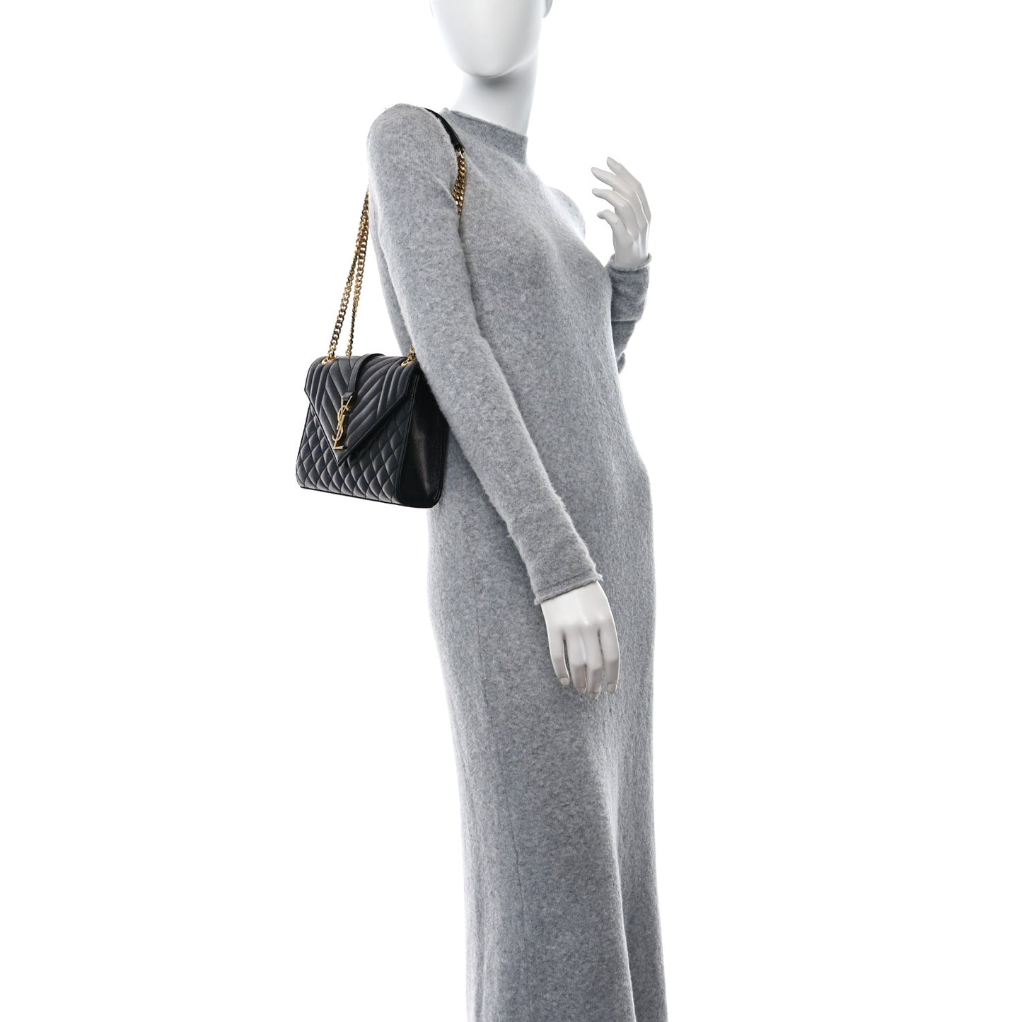 Grain De Poudre Textured Mixed Matelasse Large Triquilt Monogram Satchel Black