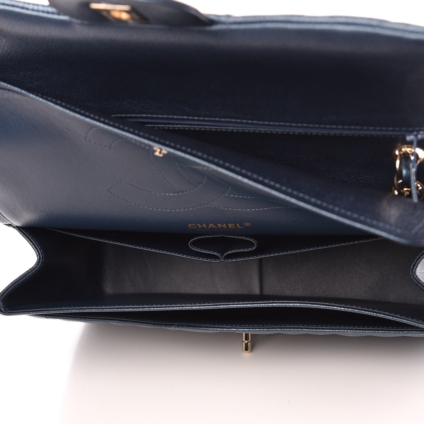 Iridescent Caviar Quilted Jumbo Double Flap Dark Blue