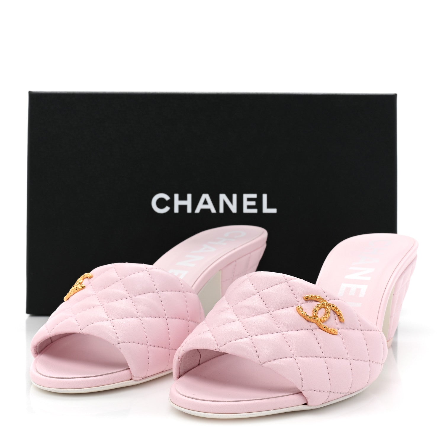 Chanel Lambskin Quilted Textured CC Mules 41 Light Pink 9 of 9