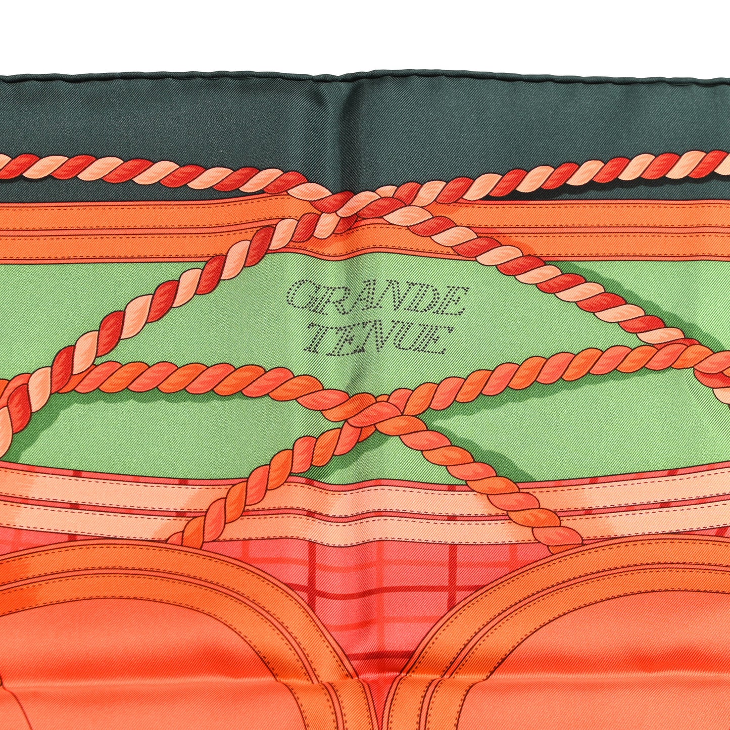 Silk Grande Tenue Scarf 90 Vert Sapin Orange Brique