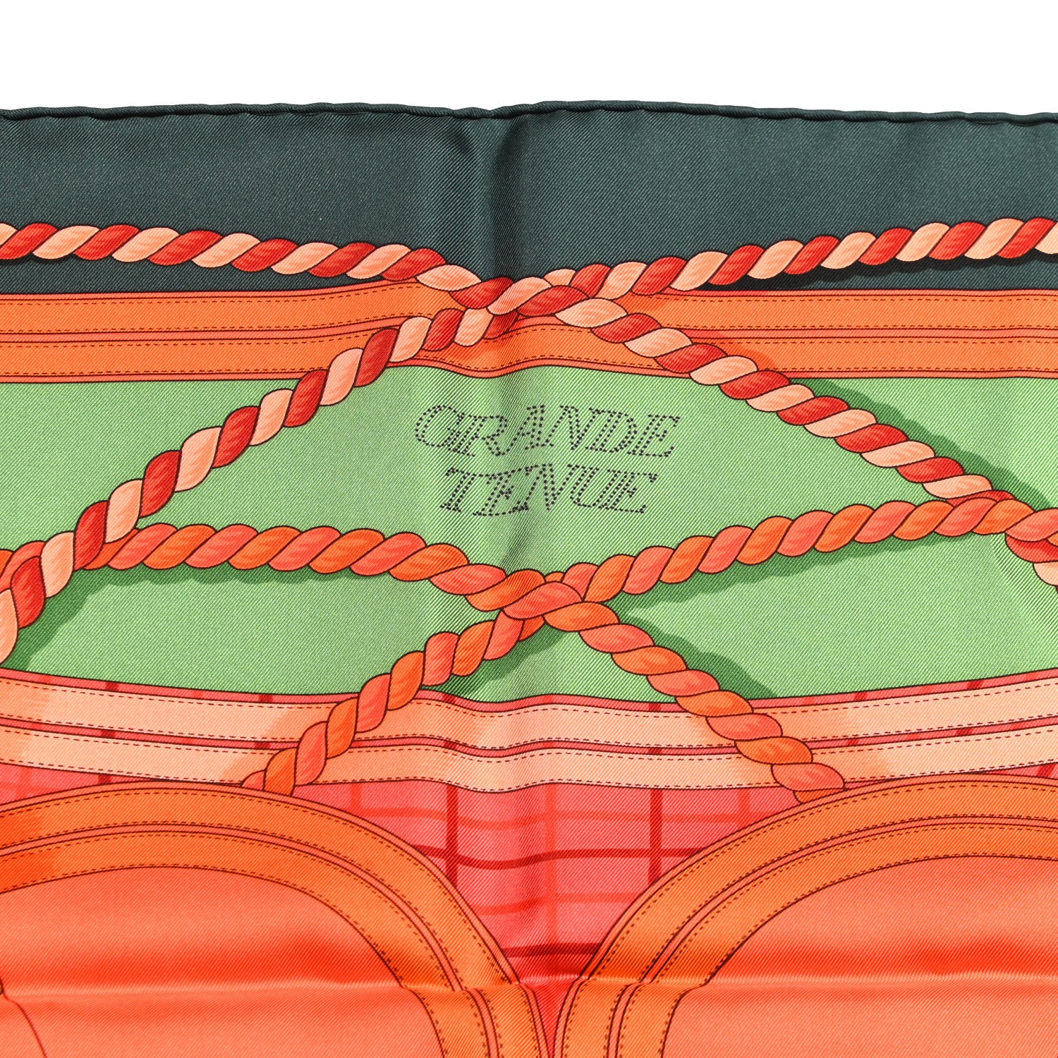 Hermes Silk Grande Tenue Scarf 90 Vert Sapin Orange Brique 3 of 5