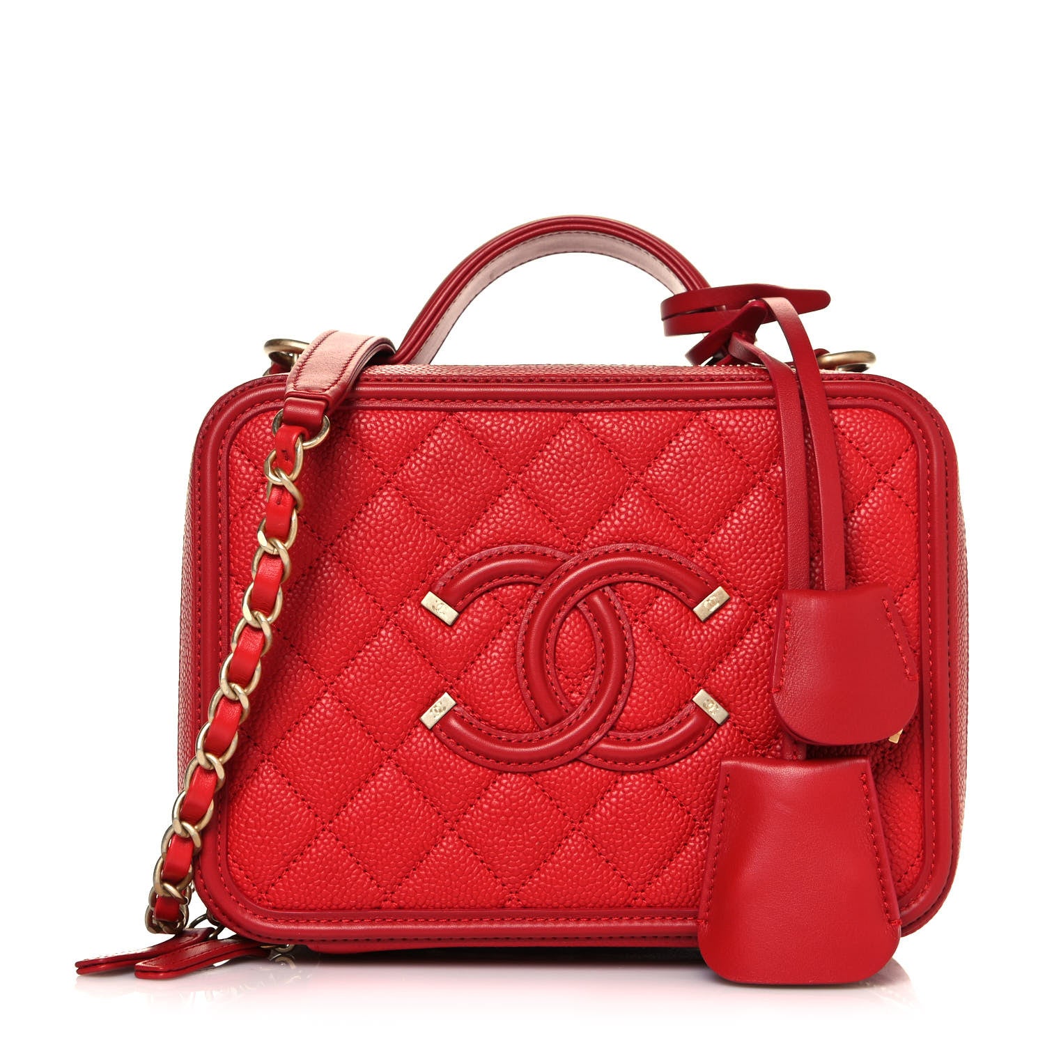 Chanel Caviar Quilted Medium CC Filigree Vanity Case Red 1 of 12