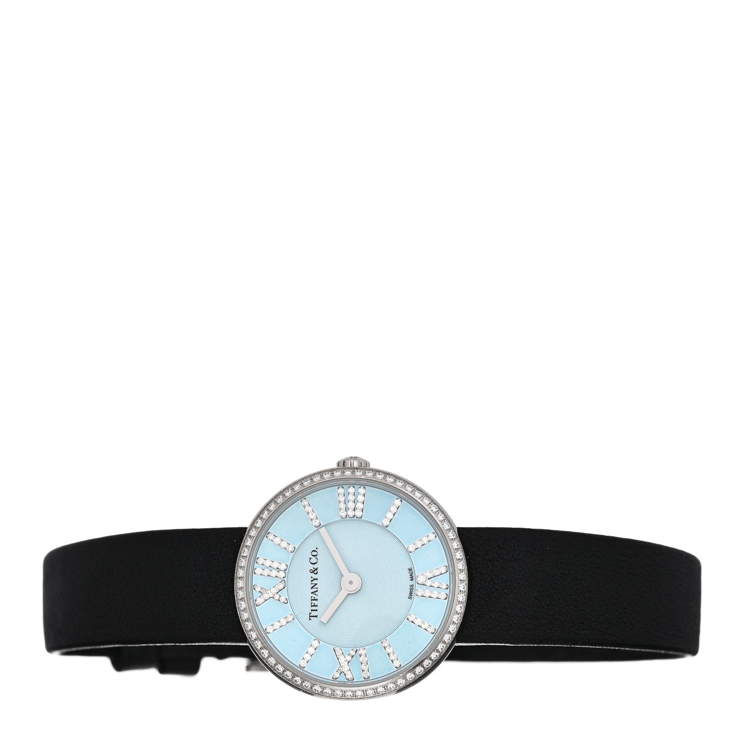 Stainless Steel Calfskin Diamond Bezel 24mm Atlas 2-Hand Quartz Watch Tiffany Blue