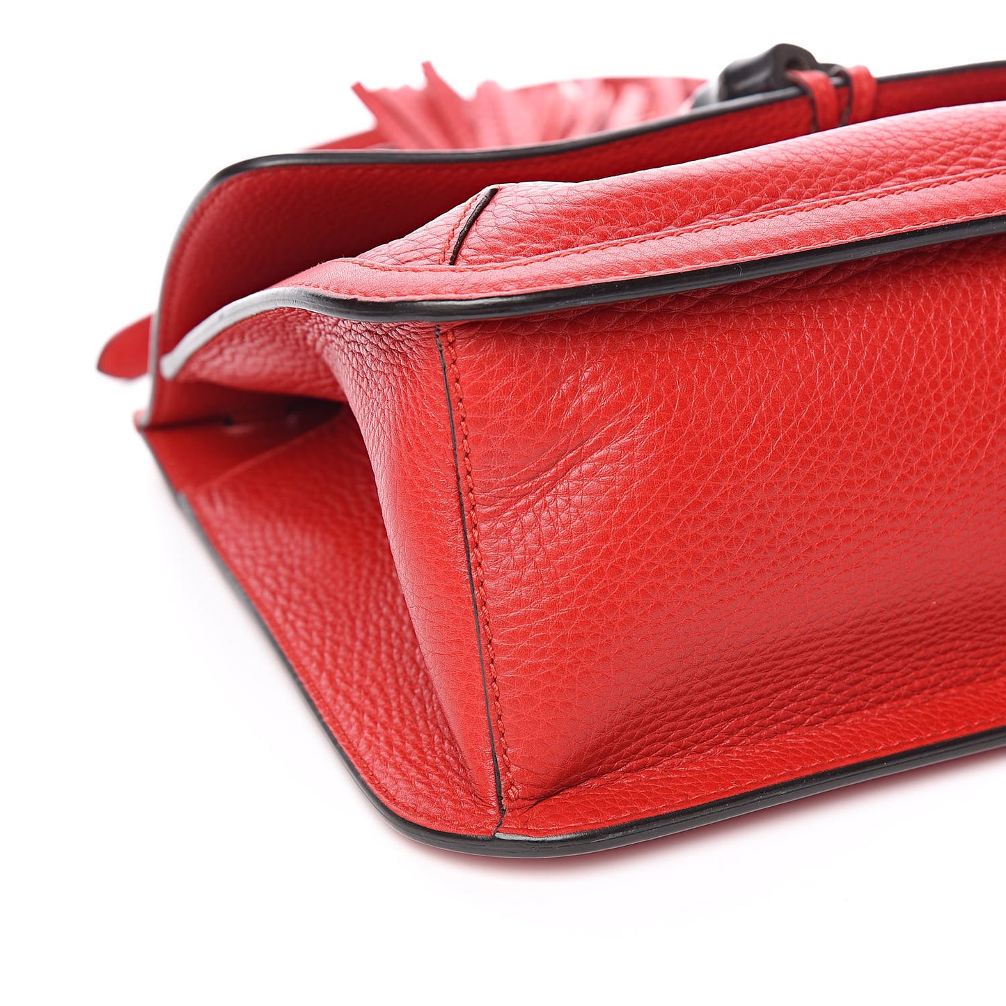 Pebbled Calfskin Medium Bamboo Daily Flap Shoulder Bag Red