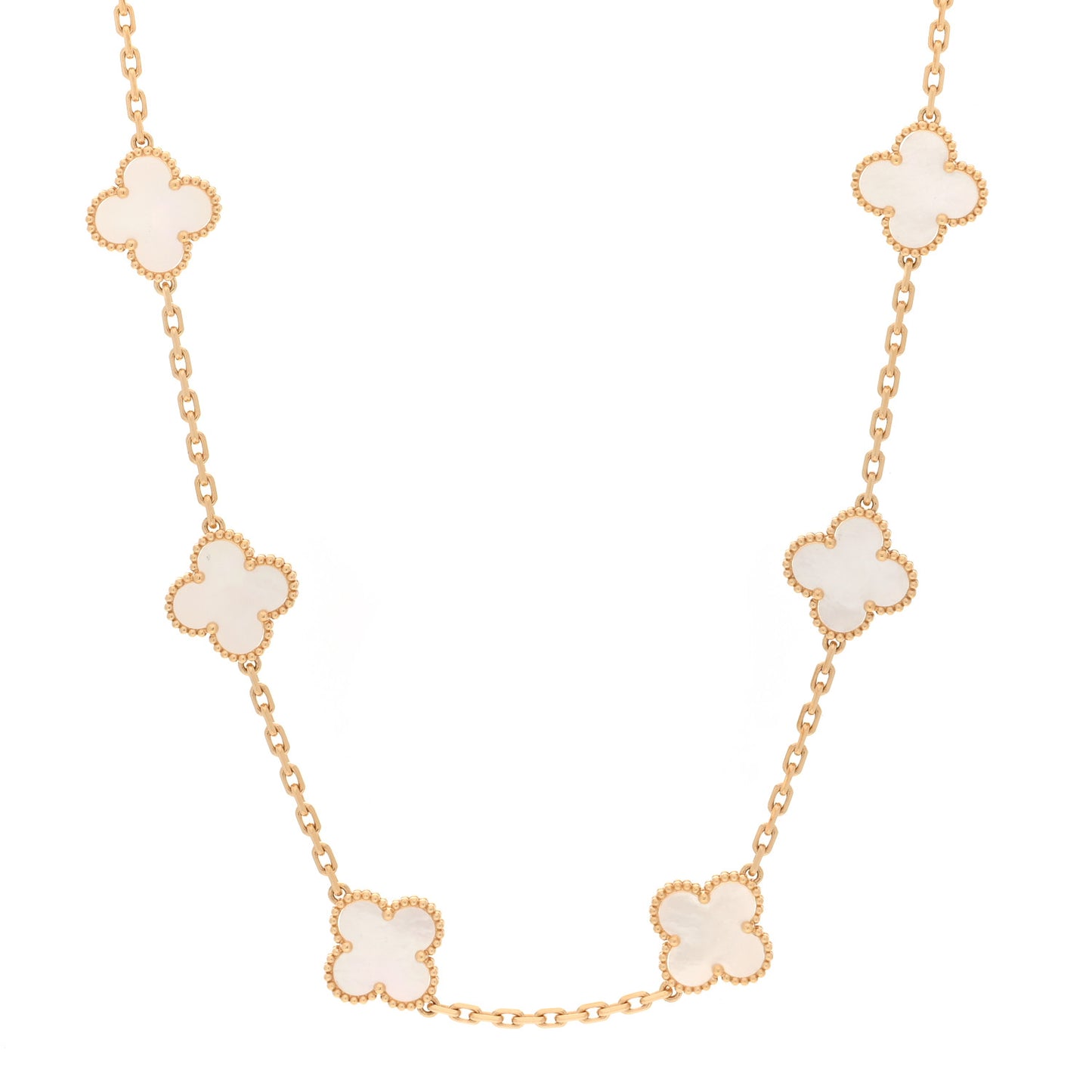 18K Yellow Gold Mother of Pearl 10 Motifs Vintage Alhambra Necklace