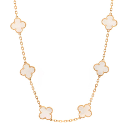 Van Cleef & Arpels 18K Yellow Gold Mother of Pearl 10 Motifs Vintage Alhambra Necklace 1 of 4