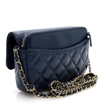 Chanel Caviar Quilted Flap Phone Holder With Chain Navy Blue 3 of 11