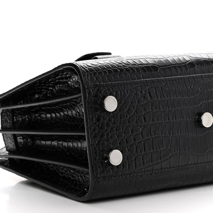 Saint Laurent Calfskin Crocodile Embossed Nano Sac De Jour Black 9 of 11