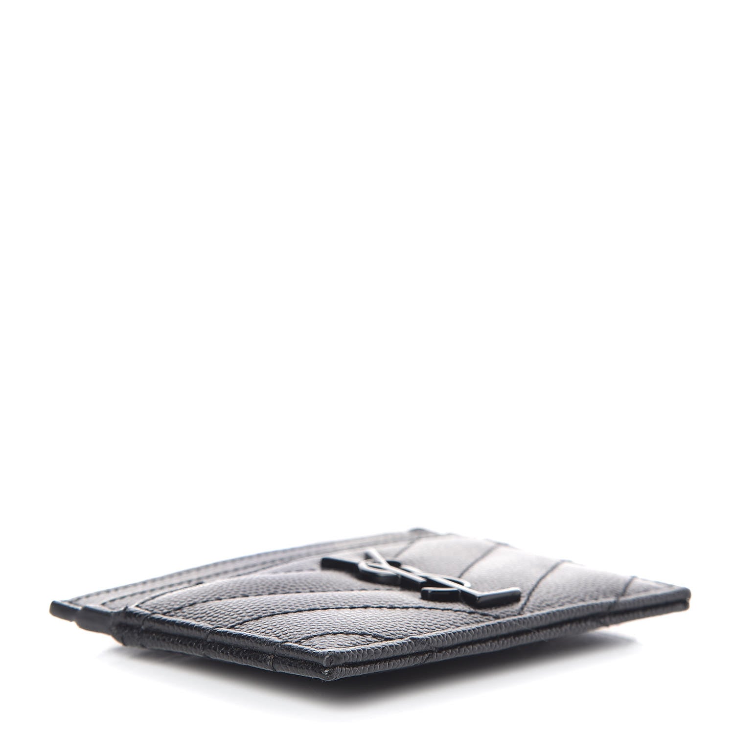 Saint Laurent Grain De Poudre Matelasse Chevron Monogram Credit Card Case Black 4 of 7