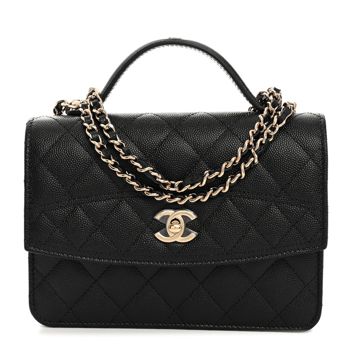 Caviar Quilted Trendy Handle Clutch With Chain Black