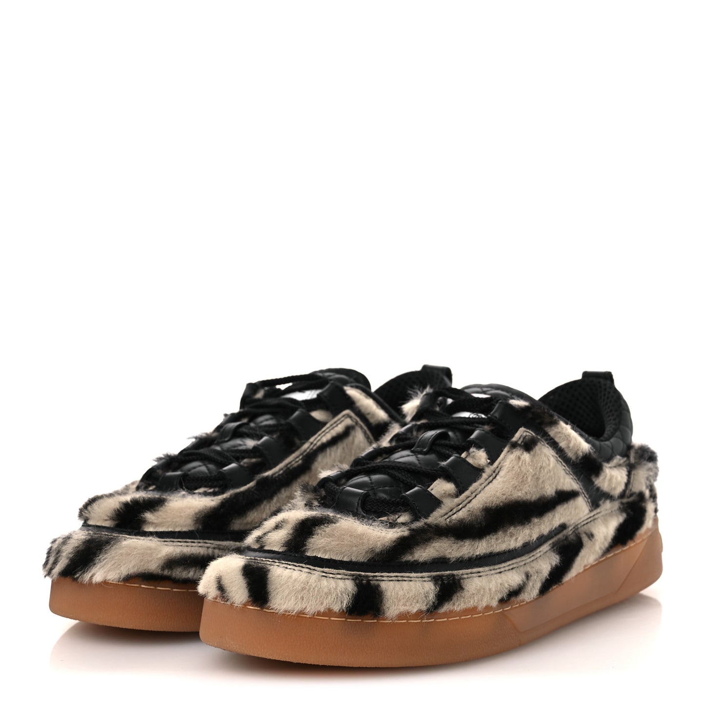 Lambskin Mixed Fibers Printed Quilted Sneakers 41 White Black