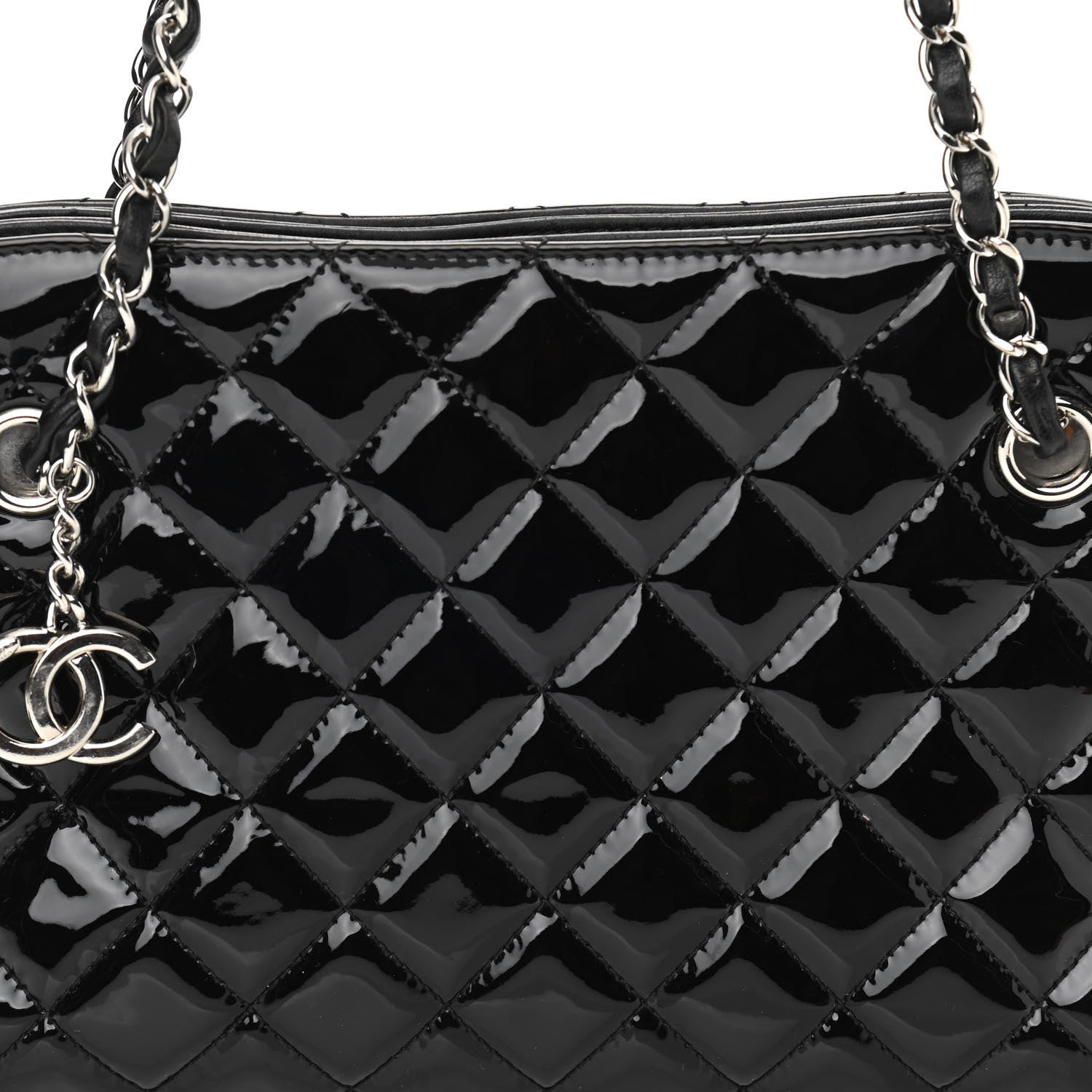 Chanel Patent Quilted Medium Just Mademoiselle Bowling Bag Black 10 of 12