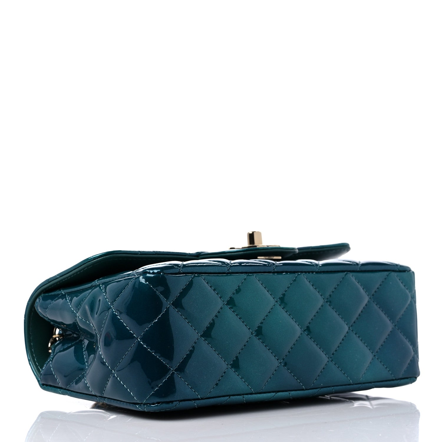 Chanel Shaded Patent Calfskin Quilted Mini Rectangular Flap Green Blue 4 of 11