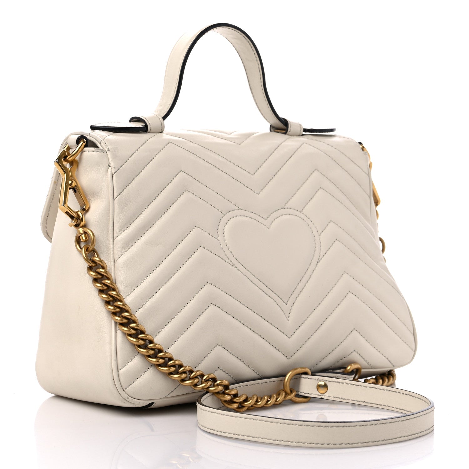 Gucci Calfskin Matelasse Small GG Marmont Top Handle Shoulder Bag White 3 of 18