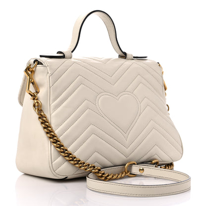 Gucci Calfskin Matelasse Small GG Marmont Top Handle Shoulder Bag White 3 of 18