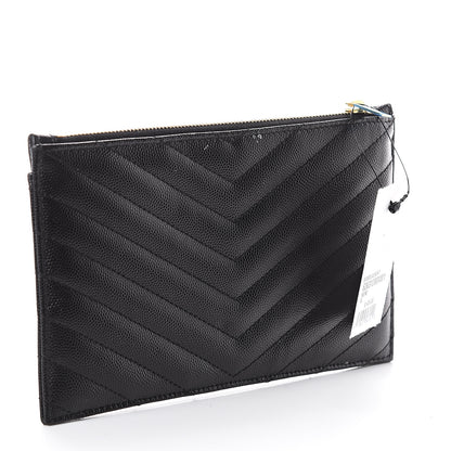Saint Laurent Grain De Poudre Chevron Monogram Bill Pouch Black 2 of 5