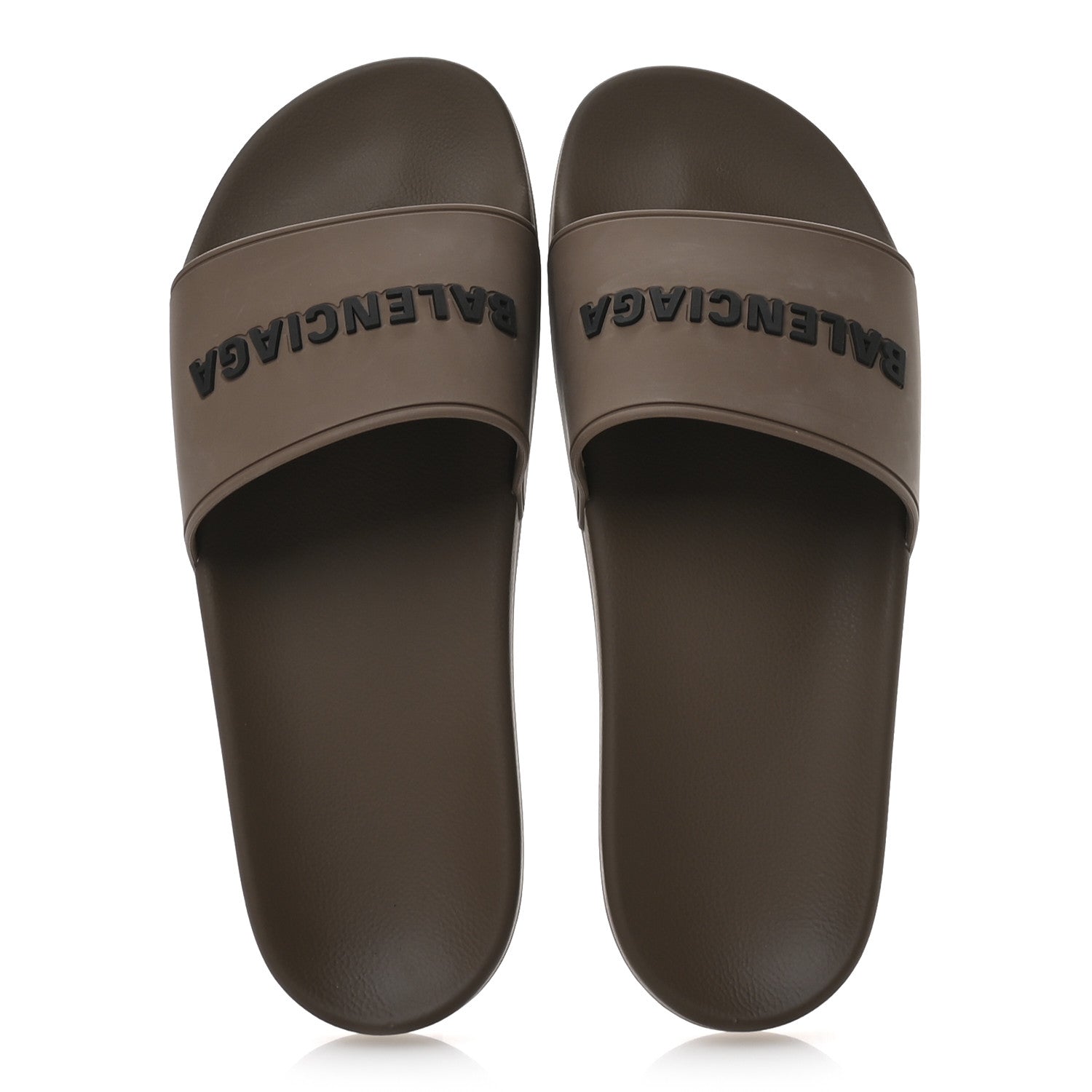 Balenciaga Rubber Logo Mens Pool Slide Sandals 40 Taupe Black