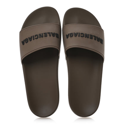 Balenciaga Rubber Logo Mens Pool Slide Sandals 40 Taupe Black 2 of 8