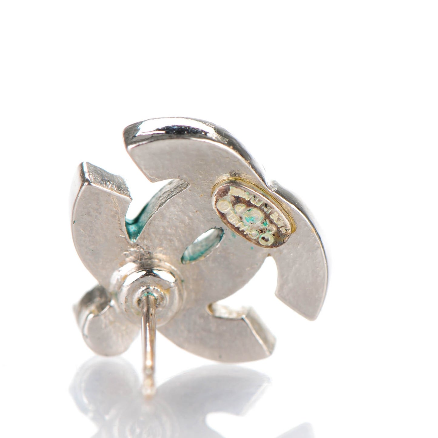 Enamel Crystal CC Earrings Silver