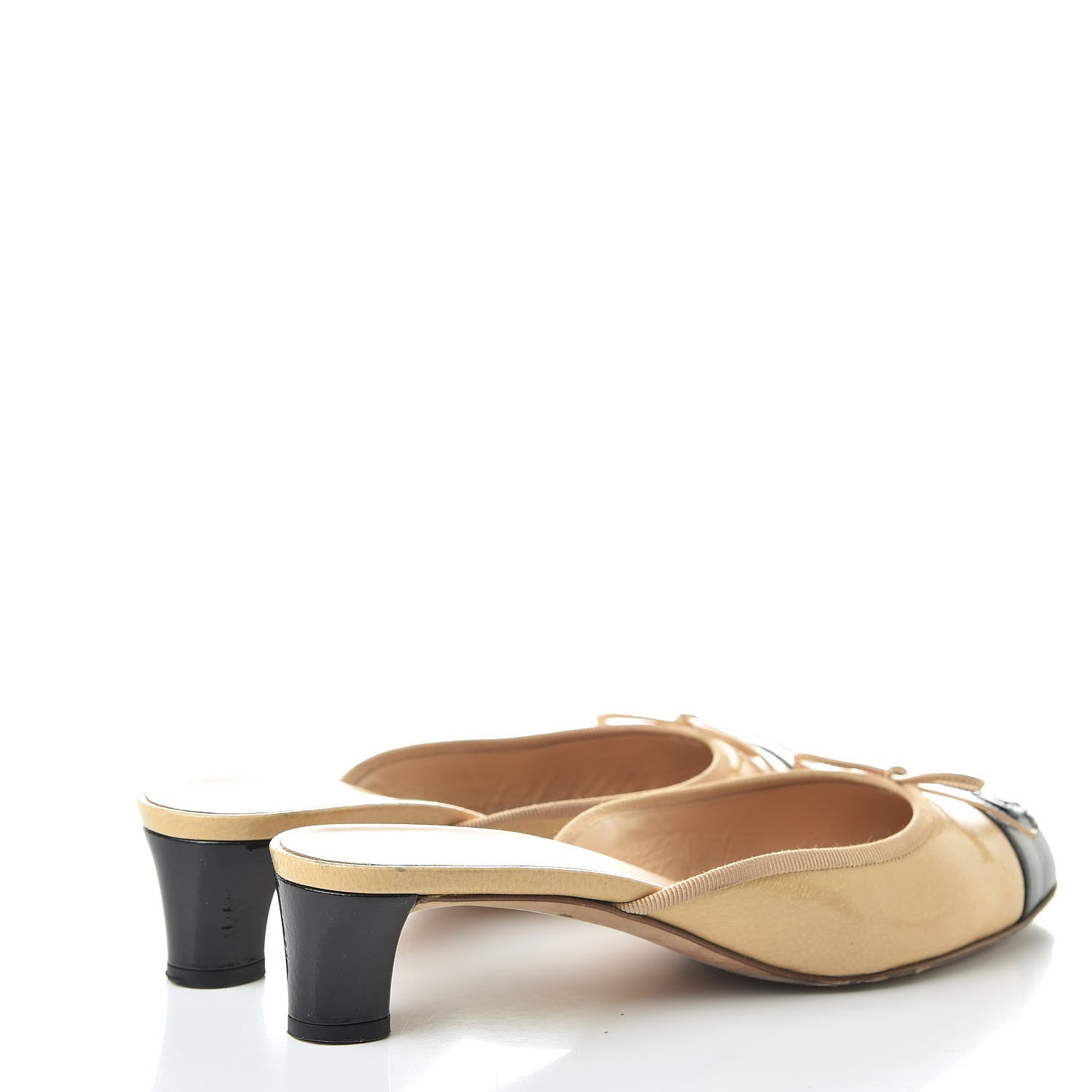 Chanel Lambskin Cap Toe CC Mules 37.5 Beige Black 4 of 14