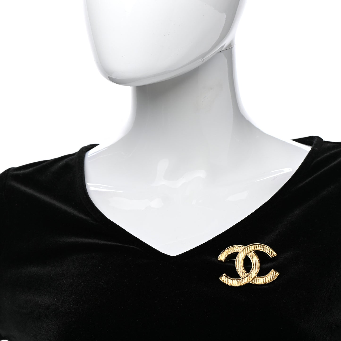 Metal Striped CC Brooch Gold