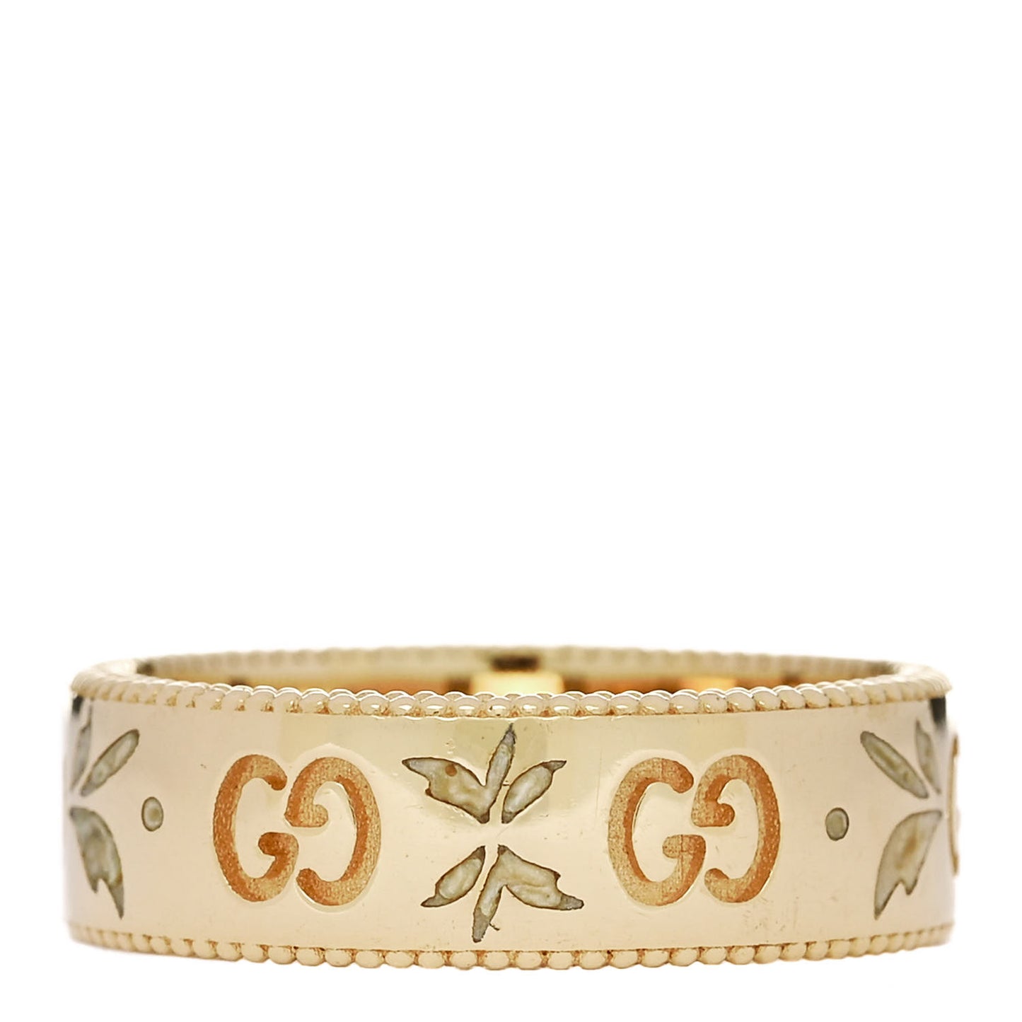 18K Yellow Gold Enamel 6mm Icon Blooms Ring 54 6.75