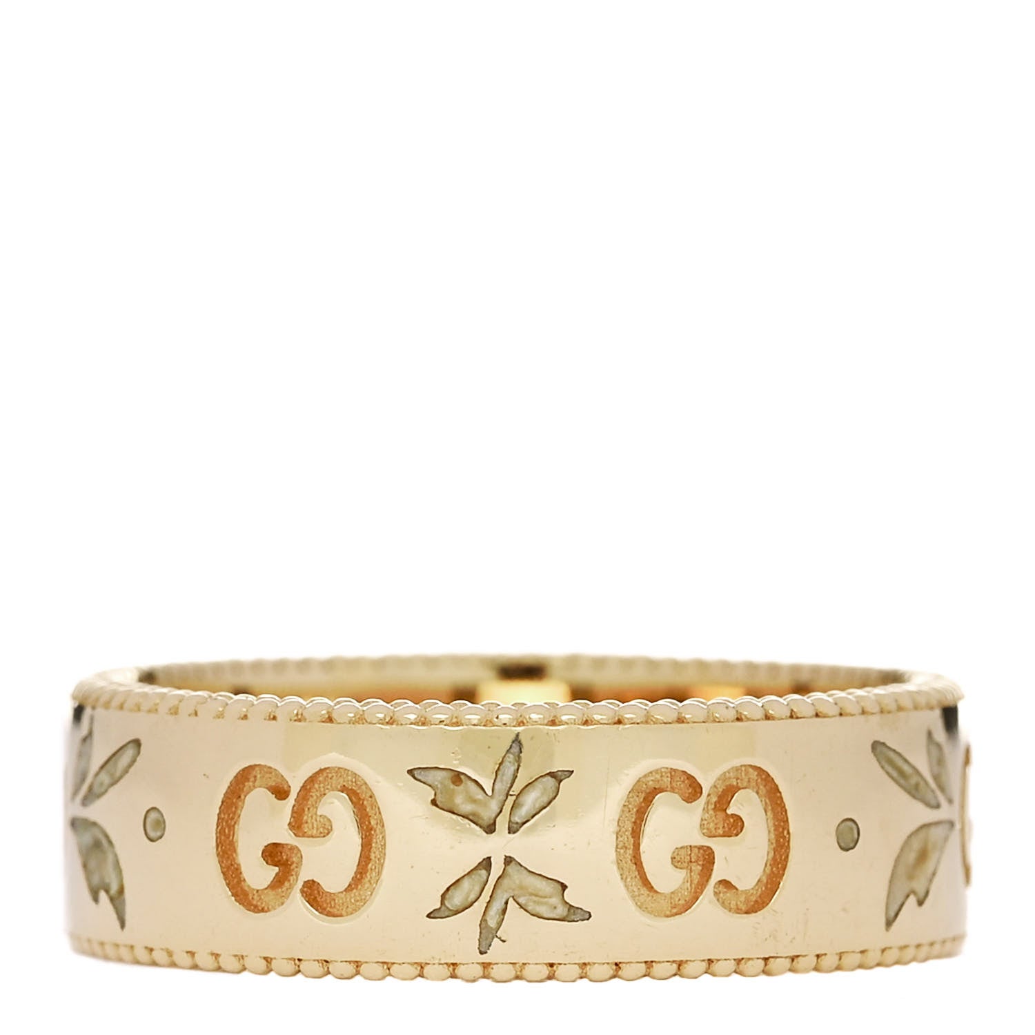 Gucci 18K Yellow Gold Enamel 6mm Icon Blooms Ring 54 6.75 3 of 6