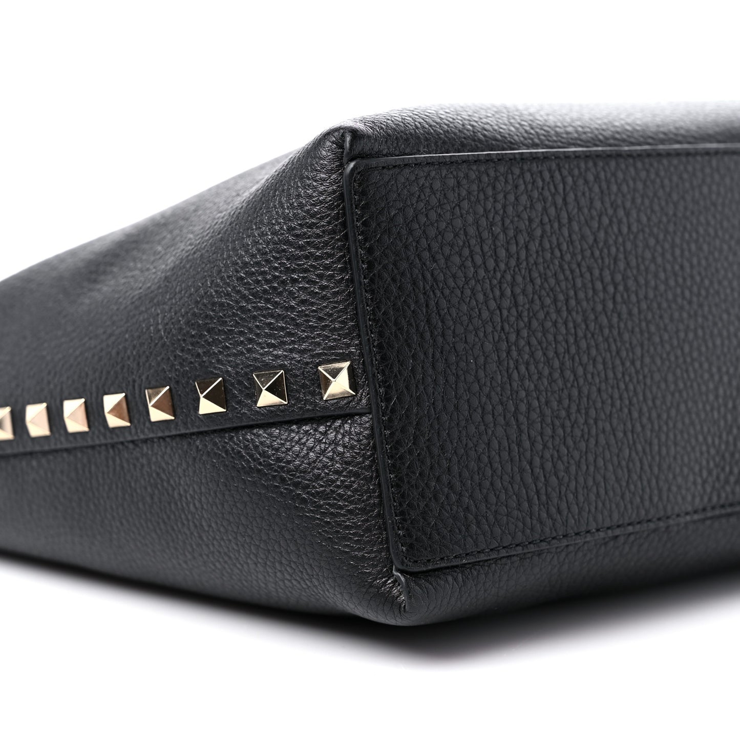 Grainy Calfskin Medium Rockstud Tote Black Rose Quartz