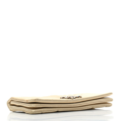 Chanel Satin Pleated Crystal CC Clutch Beige 4 of 12