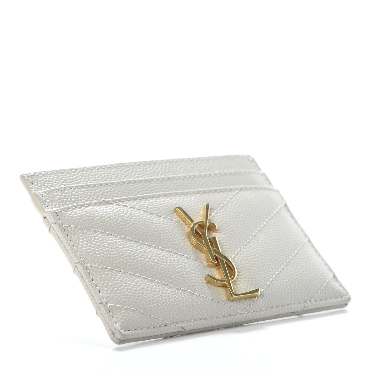 Saint Laurent Grain De Poudre Matelasse Chevron Monogram Credit Card Case Blanc Vintage 4 of 7
