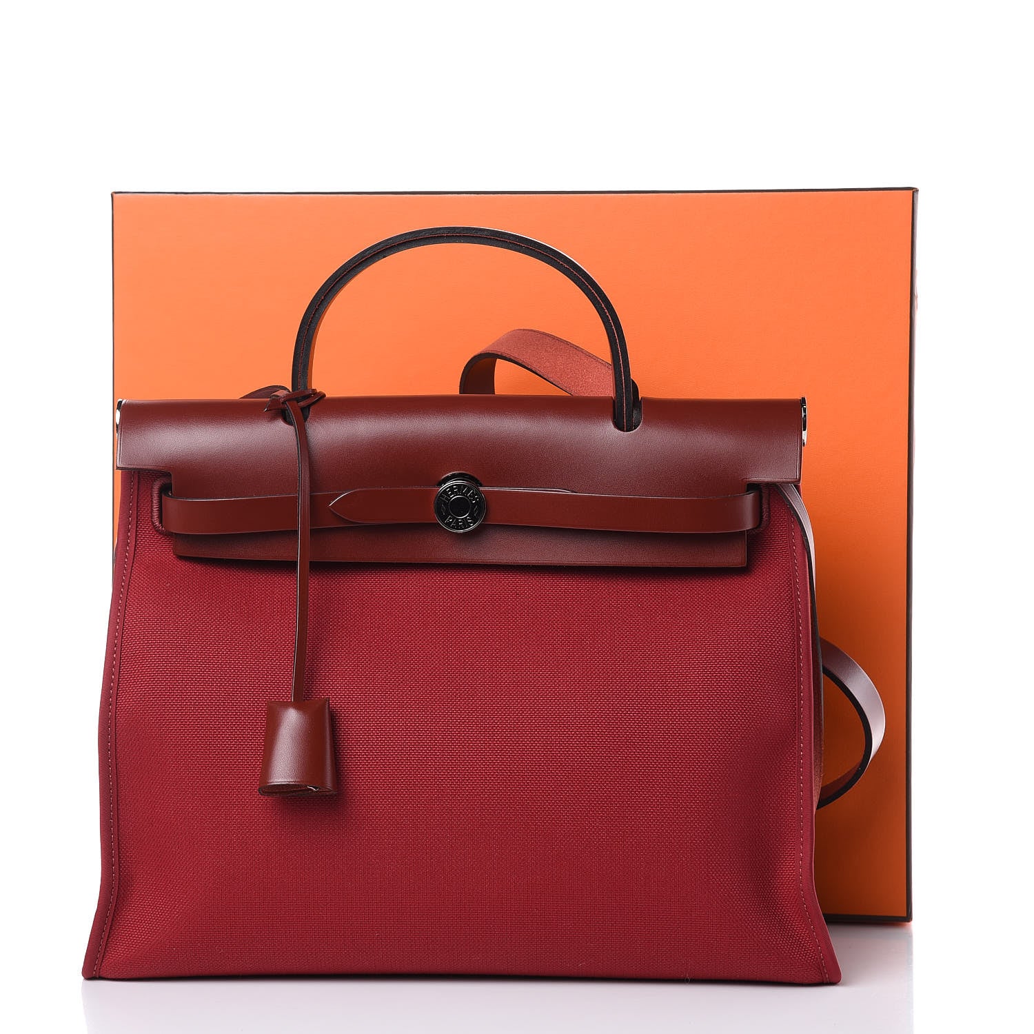 Hermes Vache Hunter Toile Herbag Zip 31 PM Rouge Grenat Rouge H 11 of 11