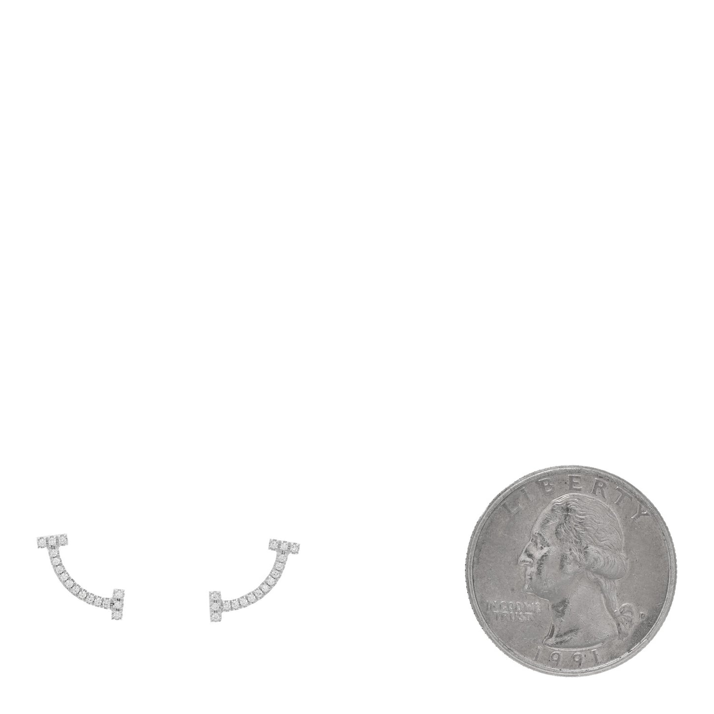 18K White Gold Diamond T Smile Earrings