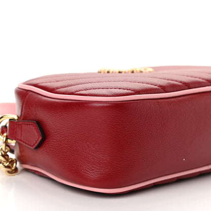 Gucci Azalea Calfskin Enamel Matelasse Diagonal Small Torchon GG Marmont Chain Shoulder Bag New Cherry Red Wild Rose 9 of 10