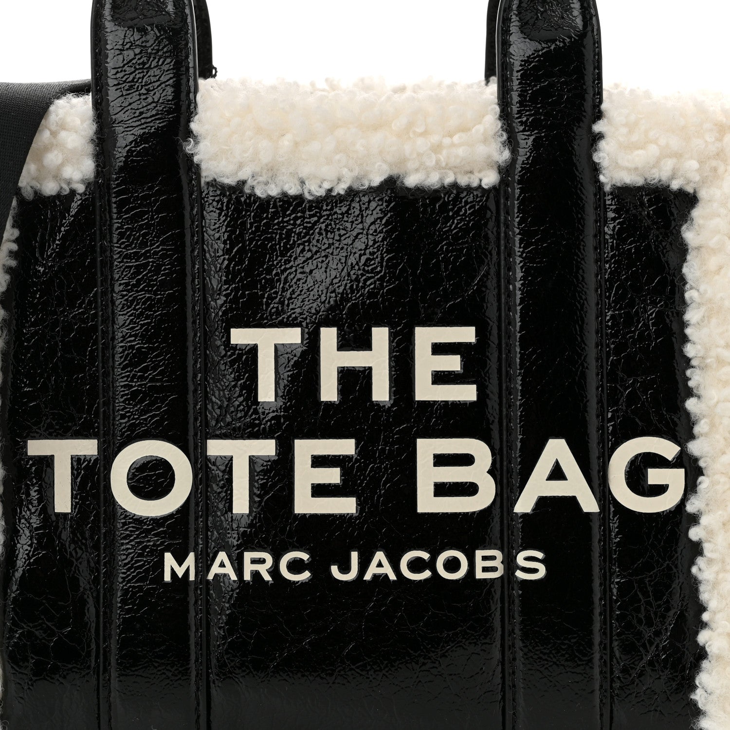 Marc Jacobs Shiny Calfskin Faux Shearling Mini The Traveler Tote Bag Black 8 of 10