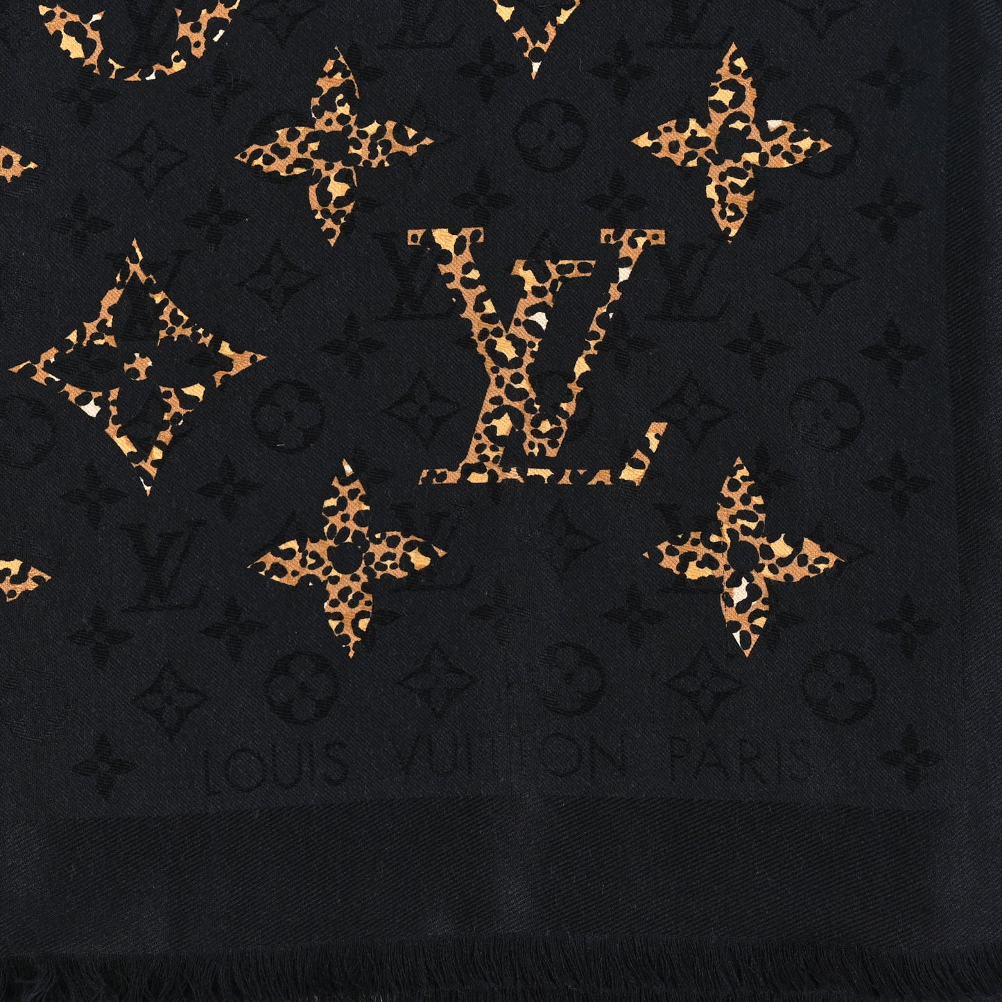 Wool Silk Monogram Giant Jungle Shawl Black
