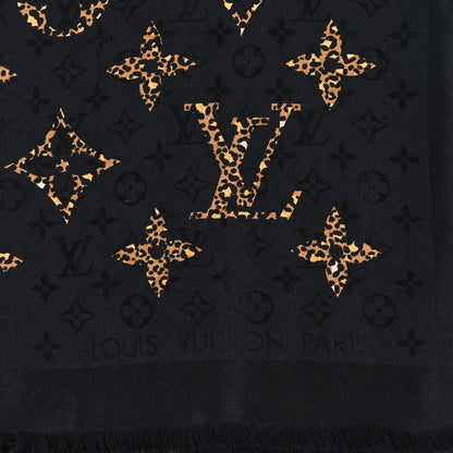 Louis Vuitton Wool Silk Monogram Giant Jungle Shawl Black 2 of 4